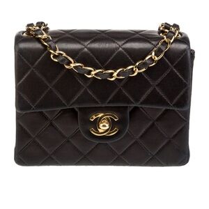 Chanel Mini Flap Black Quilted Shoulder Bag with Gold Chain